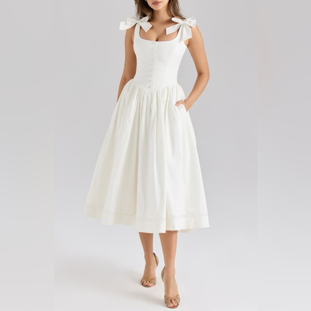 House of CB White Bow Strap Midi Dress